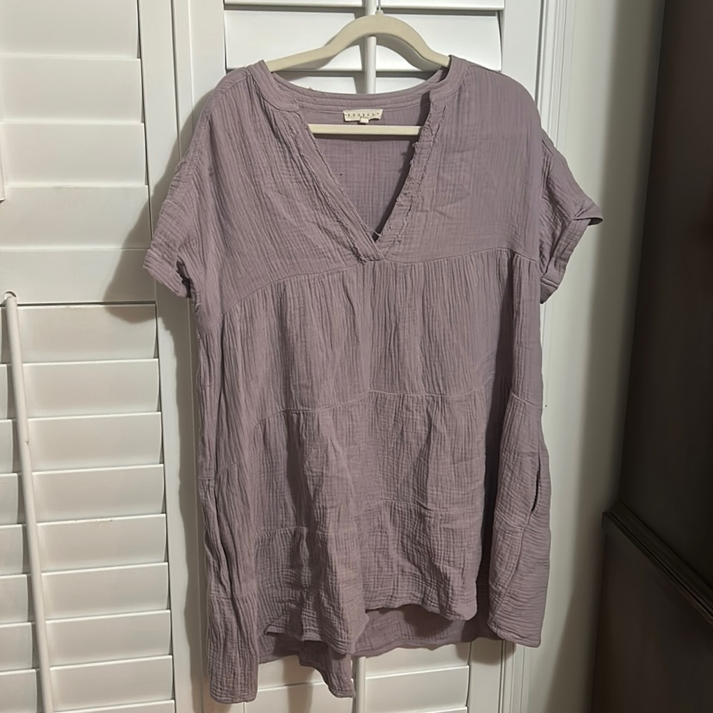 Purple linen shift dress